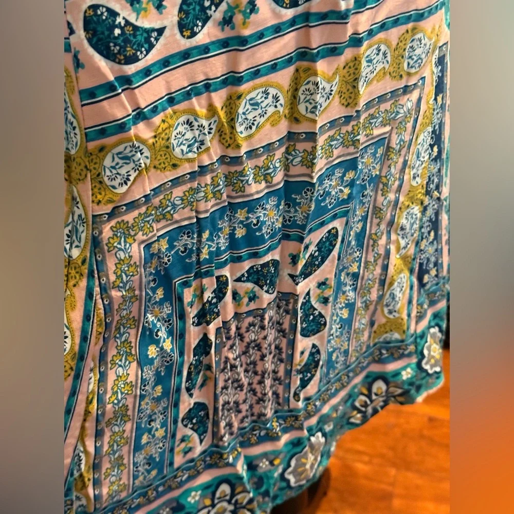 Umgee Boho Dress Size Small Bell Sleeve Paisley PocketsTassel Tie Back Beach - Picture 13 of 15